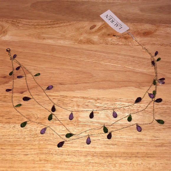 Lauren Ralph Lauren Gold Tone Triple Layer Briolette Stone Collar Necklace NWT - Picture 3 of 16